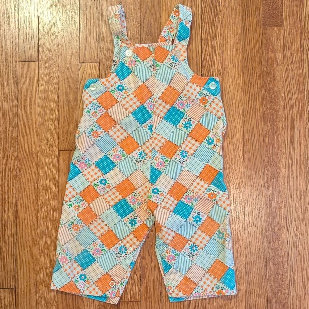 Vintage Healthtex Orange and Blue Patchwork Kids Overalls